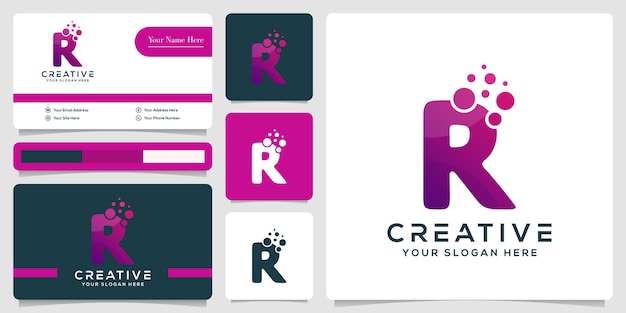 抽象的なイニシャルR文字白いバブルのロゴのテンプレートと名刺