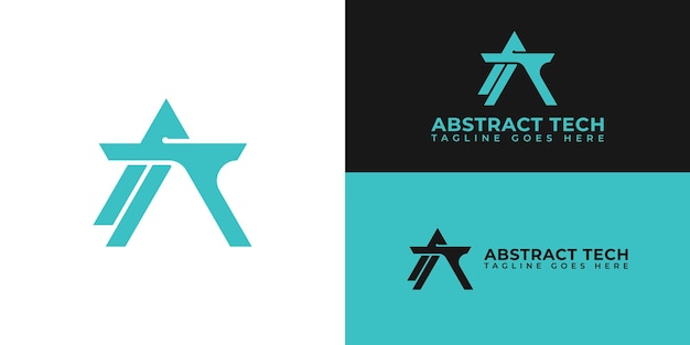 Abstract initial triangle letter AT or TA logo in blue color isolated on multiple background colors