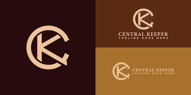 Abstract initiële letter CK of KC logo in gouden kleur geïsoleerd in meerdere bruine achtergronden