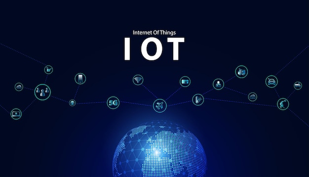 Abstract iot internet delle cose immagine di sfondo blu cerchio mondo concetto di rete digitale