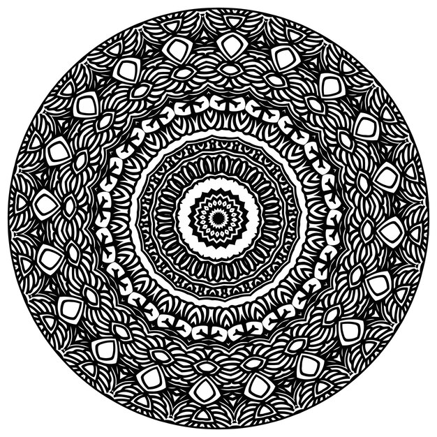abstract islamic flower, arabic henna design, yoga symbol. white background, black outline.