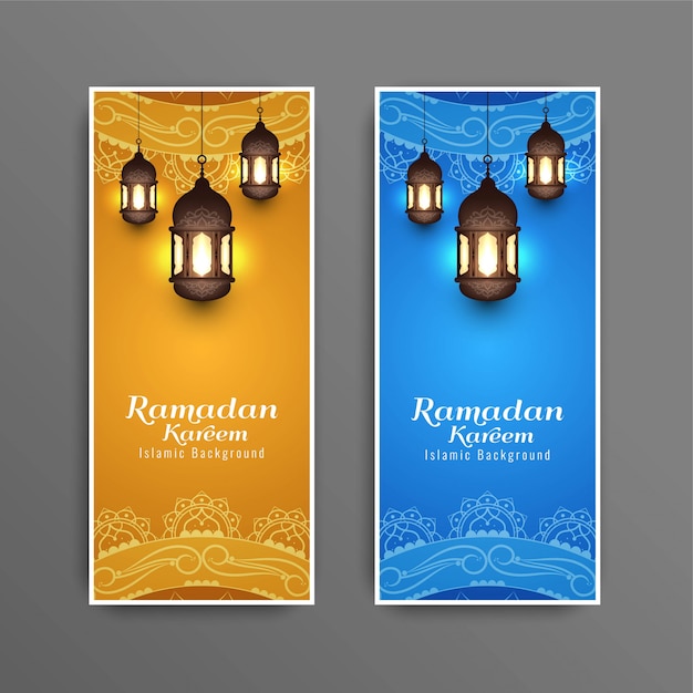 Abstract islamic ramadan kareem banners set