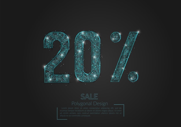 Vector abstract isolated blue 20 percent sale concept polygonal illustration looks like stars in the blask night sky in spase or flying glass shards digital design for website web internet