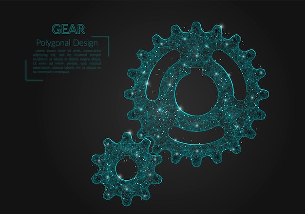 Abstract isolated blue image of a gear Polygonal illustration looks like stars in the blask night sky in spase or flying glass shards Digital design for website web internet