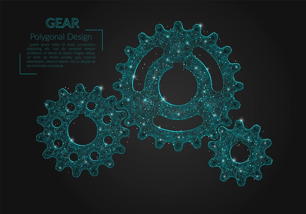 Abstract isolated blue image of a gear Polygonal illustration looks like stars in the blask night sky in spase or flying glass shards Digital design for website web internet