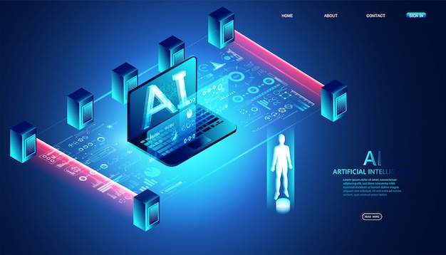 Abstract isometric ai technology concept  circuit board making of ai