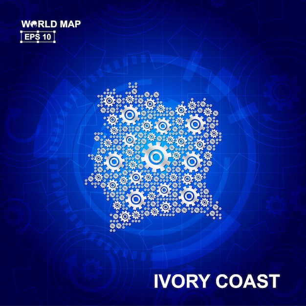 Абстрактный дизайн карты Берега Слоновой Кости с концепцией зубчатых колес и шестерен трансмиссии
