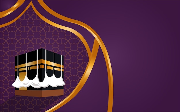 抽象カバアアルハラムと紫色の背景を持つ白い布メッカ巡礼の概念ベクトル図