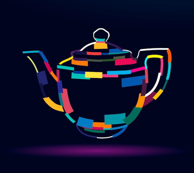 Abstract kettle teapot from multicolored paints colored drawing vector illustration of paints