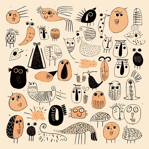 abstract kid faces with playful shape vector pattern