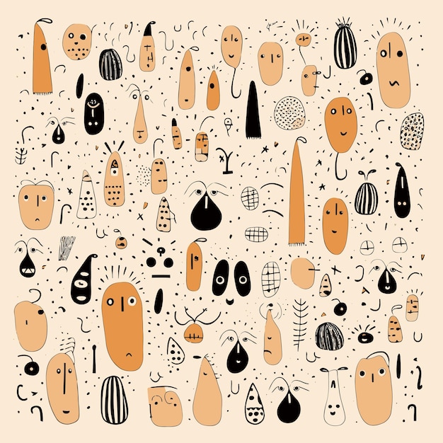 abstract kid faces with playful shape vector pattern