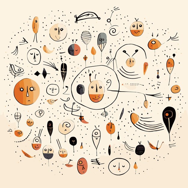 abstract kid faces with playful shape vector pattern