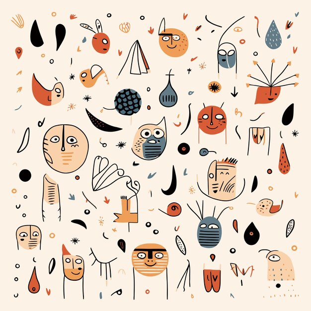 Vector abstract kid faces with playful shape vector pattern