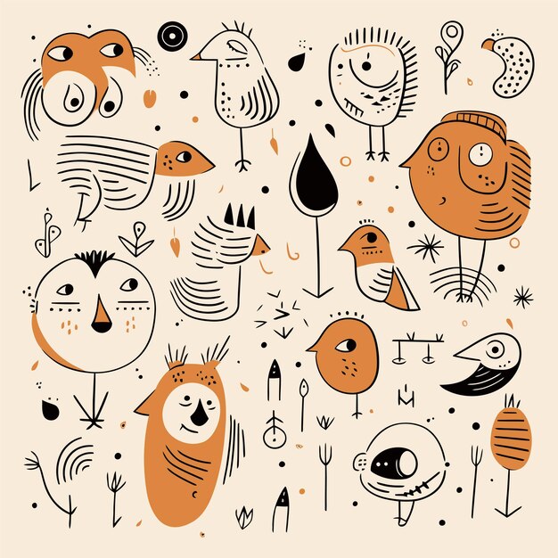 abstract kid faces with playful shape vector pattern