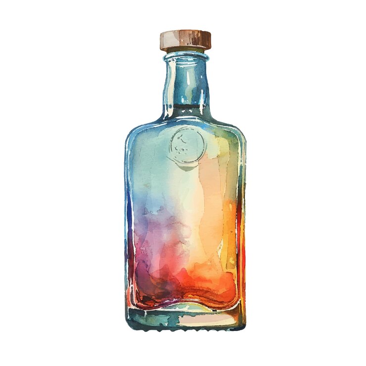 Vector abstract kleurrijk silhouet van een whiskeybottel vectorillustratie in aquarel stijl