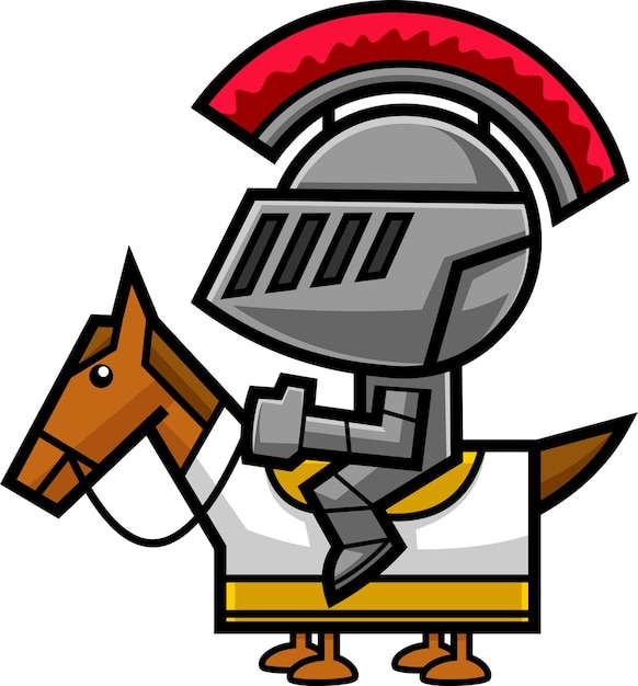 Abstract Knight Cartoon Character With Horse. Vector Hand Drawn Illustration