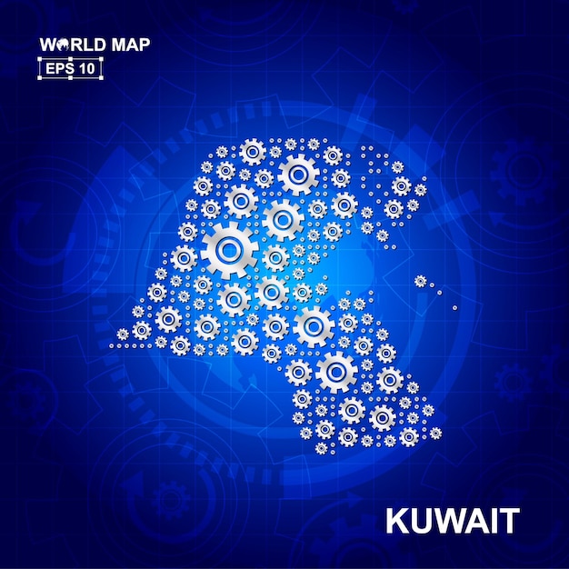 Abstract kuwait map design with transmission cog wheels and gears icon concept