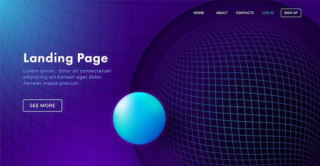 Vector abstract landing page template for websites or apps 3d abstract sphere from line