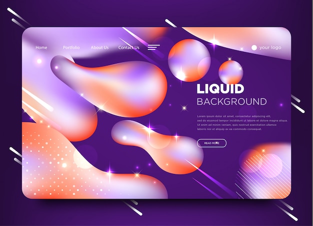 Abstract landing page template with liquid shapes effects