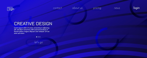 Abstract landing page template with wave lines and geometric sha