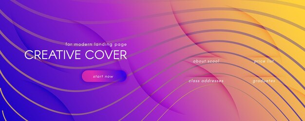 Abstract landing page template with wave lines and geometric sha