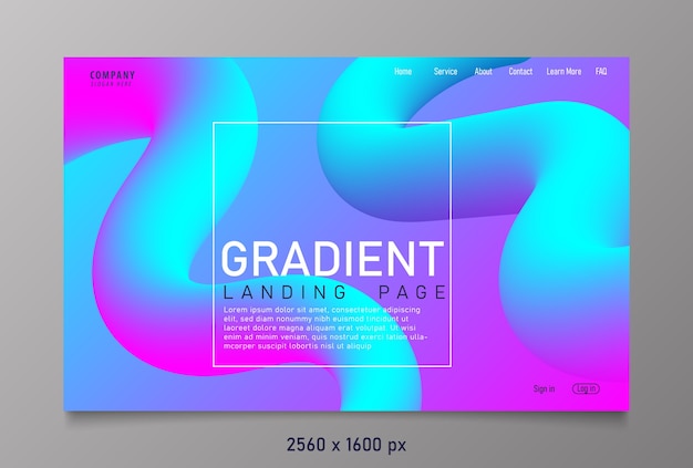 Abstract landing page   with gradient colors using fluid and liquid   elements.