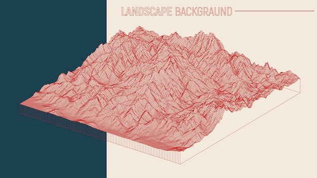 Abstract landscape background. Mesh structure. 3d isometric vector illustration