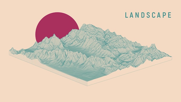風景の背景を抽象化します。メッシュ構造。 3 d 等角投影図のベクトル図