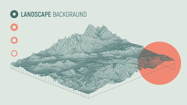 風景の背景を抽象化します。メッシュ構造。 3 d 等角投影図のベクトル図