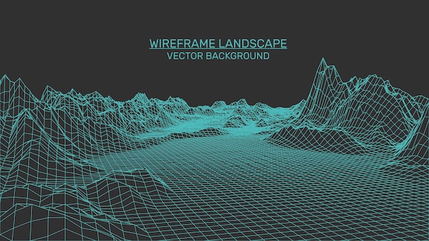 Abstract landscape background. Mesh structure. Polygonal wireframe background