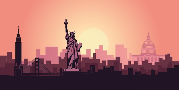 abstract landscape of the city with sights of the usa