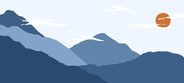 Vector abstract landscape illustrations. mountains, sun, moon, sunset, desert, and hills minimalist design