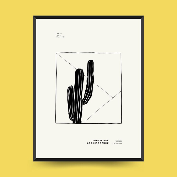 Vector abstract landscape interior contemporary minimal aesthetic. hand drawn linear illustrations
