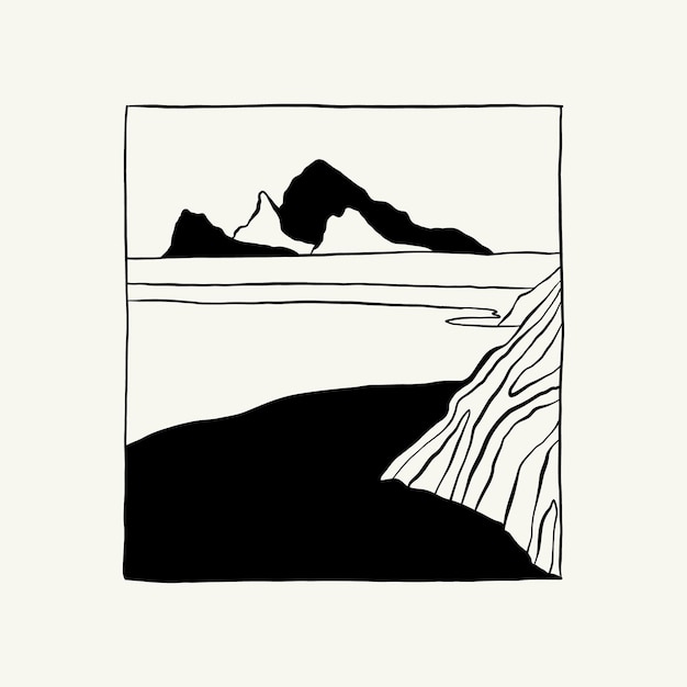 Abstract landscape interior contemporary minimal aesthetic. Hand drawn linear illustrations