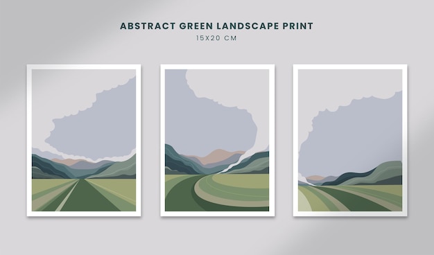 Abstract landscape posters art hand drawn shapes covers set with beautiful scenery