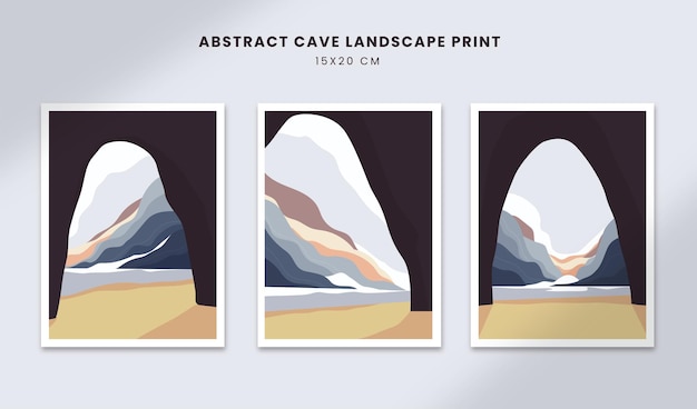 Abstract landscape posters art hand drawn shapes covers set with cave perspective