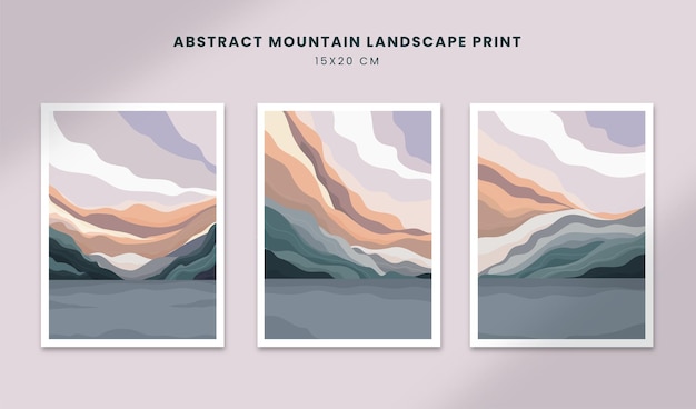 Abstract landscape posters art hand drawn shapes covers set with mountain