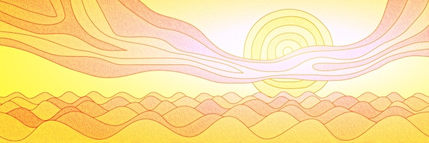 Abstract landscape stylization waves on the sea sun and clouds