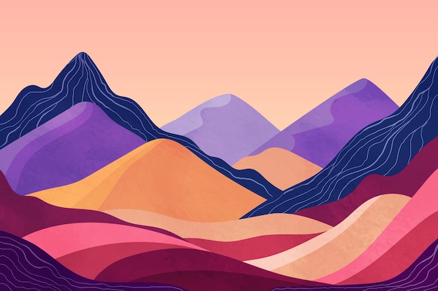 Abstract landschap met kleurrijke heuvels en bergen