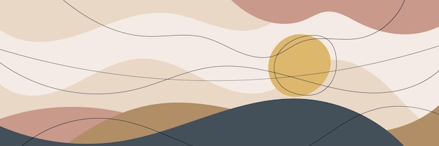 Abstract landschap stilering heuvels en zon vector banner