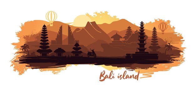 Abstract landschap van het Indonesische eiland Bali met de belangrijkste bezienswaardigheden