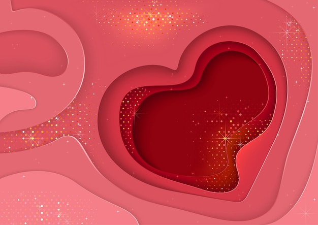 Abstract layered background with heart shapes and glitters