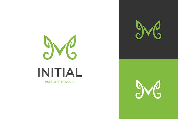 Abstract leaf letter m logo icon design with grow graphic concept for nature biology identity logo template