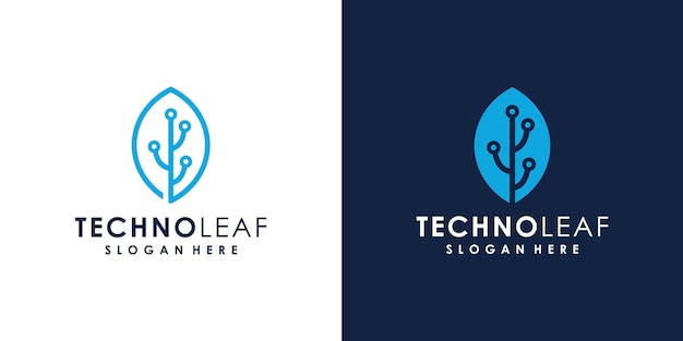 Abstract leaf logo with technology. 