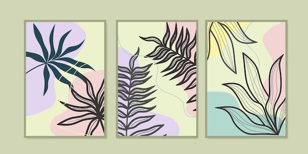 Abstract leaf wall art in line art style. aesthetic boho design. prints for interior,home decor,