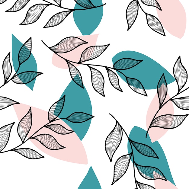 抽象の葉花のシームレスなベクトルパターン、白い背景、印刷されたカード生地のパステルテーマ
