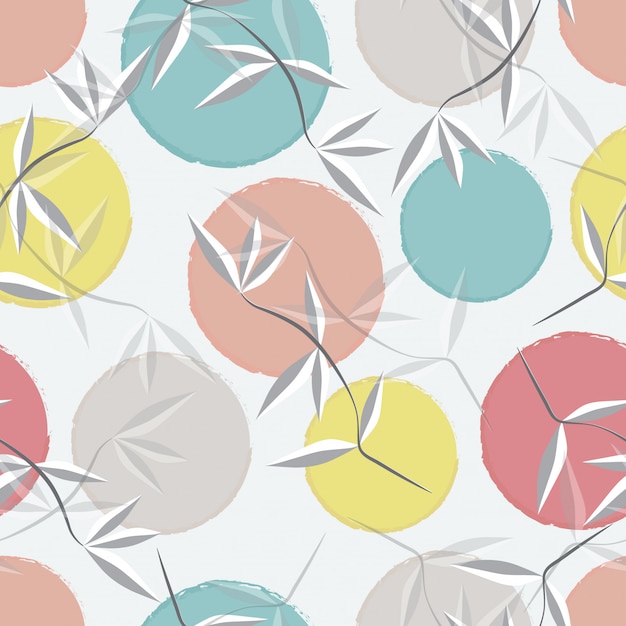 Abstract leaves and pastel circle seamless pattern  background