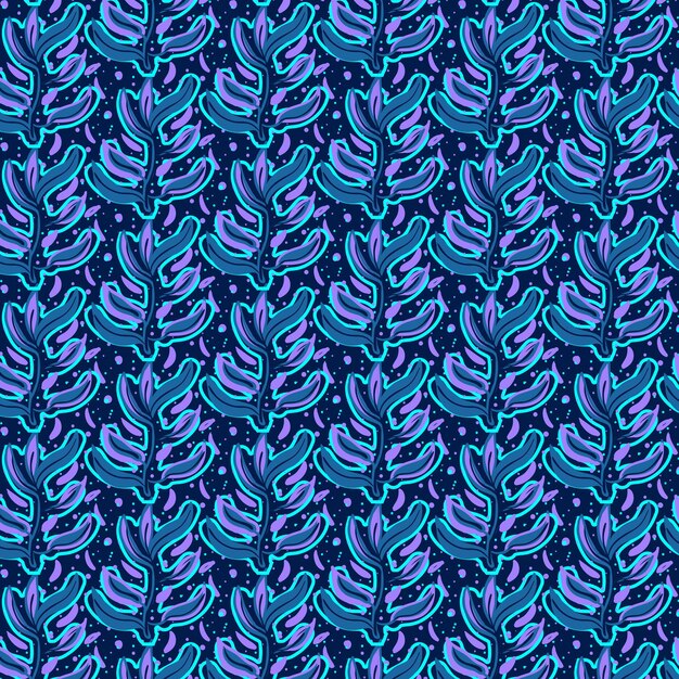 Abstract leaves seamless pattern with dark background