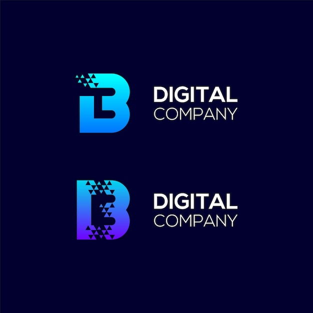 Вектор Абстрактный дизайн логотипа буквы b с концепцией triangle pixels для technology digital business company