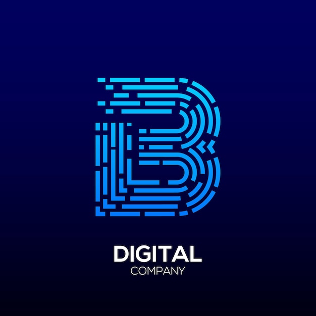 Lettera b astratta con elementi di linea pixel per digital and technology data business company